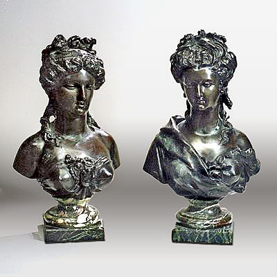 PAIR OF BRONZE FEMALE BUSTS